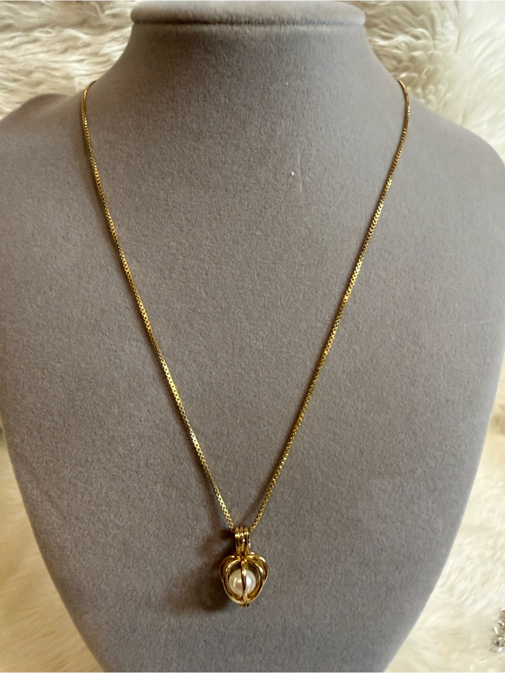 Vintage Shube’s 925 Sterling Silver Gold Vermeil Cultured Pearl Cage Necklace